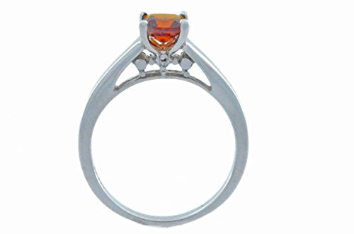 0.50 Ct Garnet & Diamond Princess Cut Ring .925 Sterling Silver Rhodium Finish