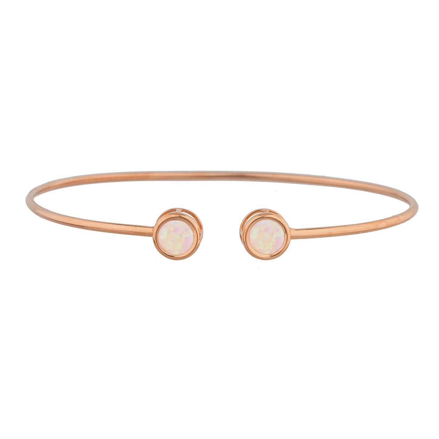 14Kt Gold Pink Opal Round Bezel Bangle Bracelet