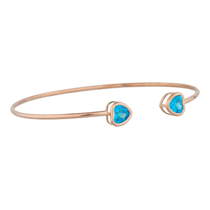 14Kt Rose Gold Plated Swiss Blue Topaz Heart Bezel Bangle Bracelet