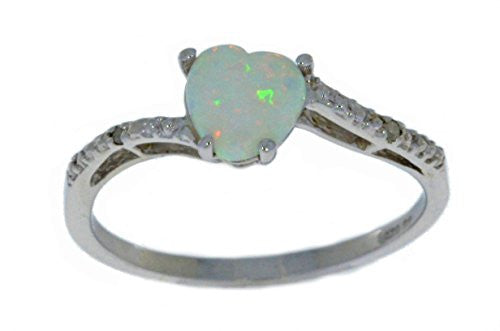 6mm Opal & Diamond Heart Ring .925 Sterling Silver Rhodium Finish