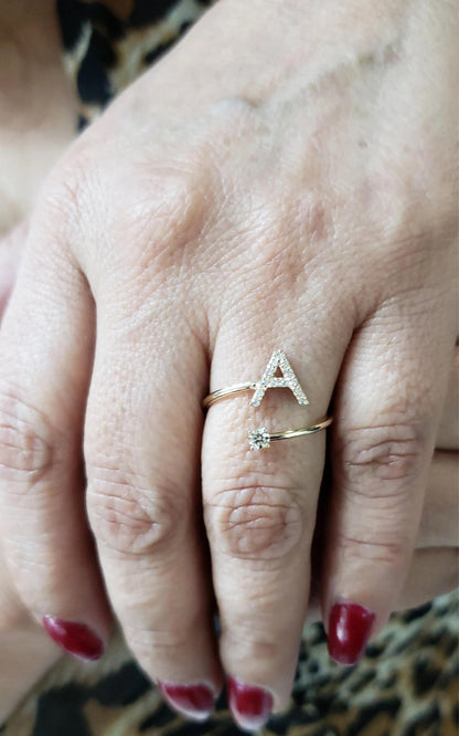 14Kt Gold Genuine Natural Diamond Initial Ring