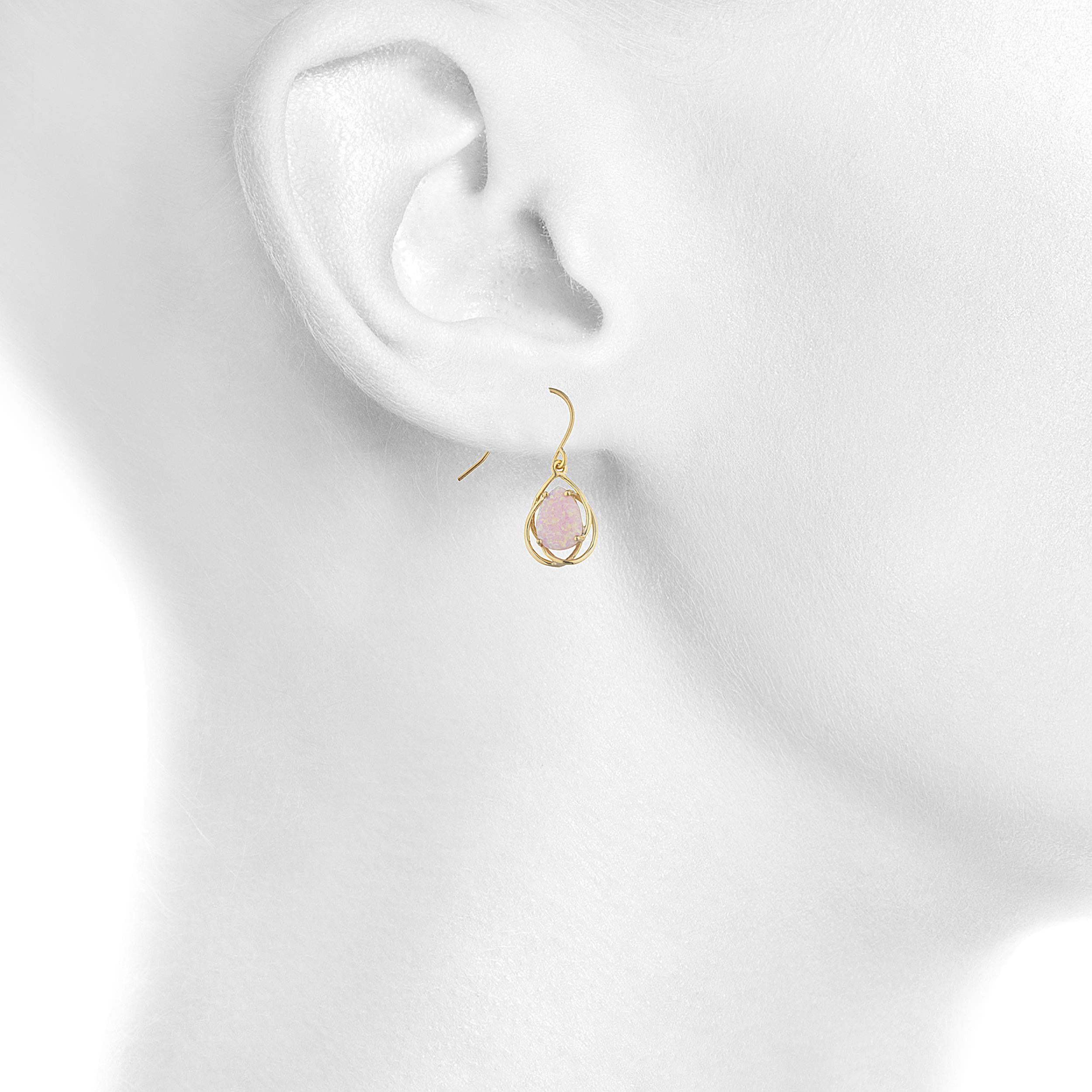 14Kt Gold Pink Opal Pear Teardrop Design Dangle Earrings