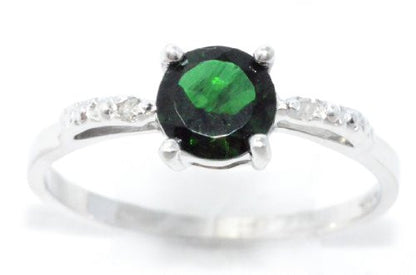 1 Ct Created Emerald & Diamond Round Ring .925 Sterling Silver Rhodium Finish