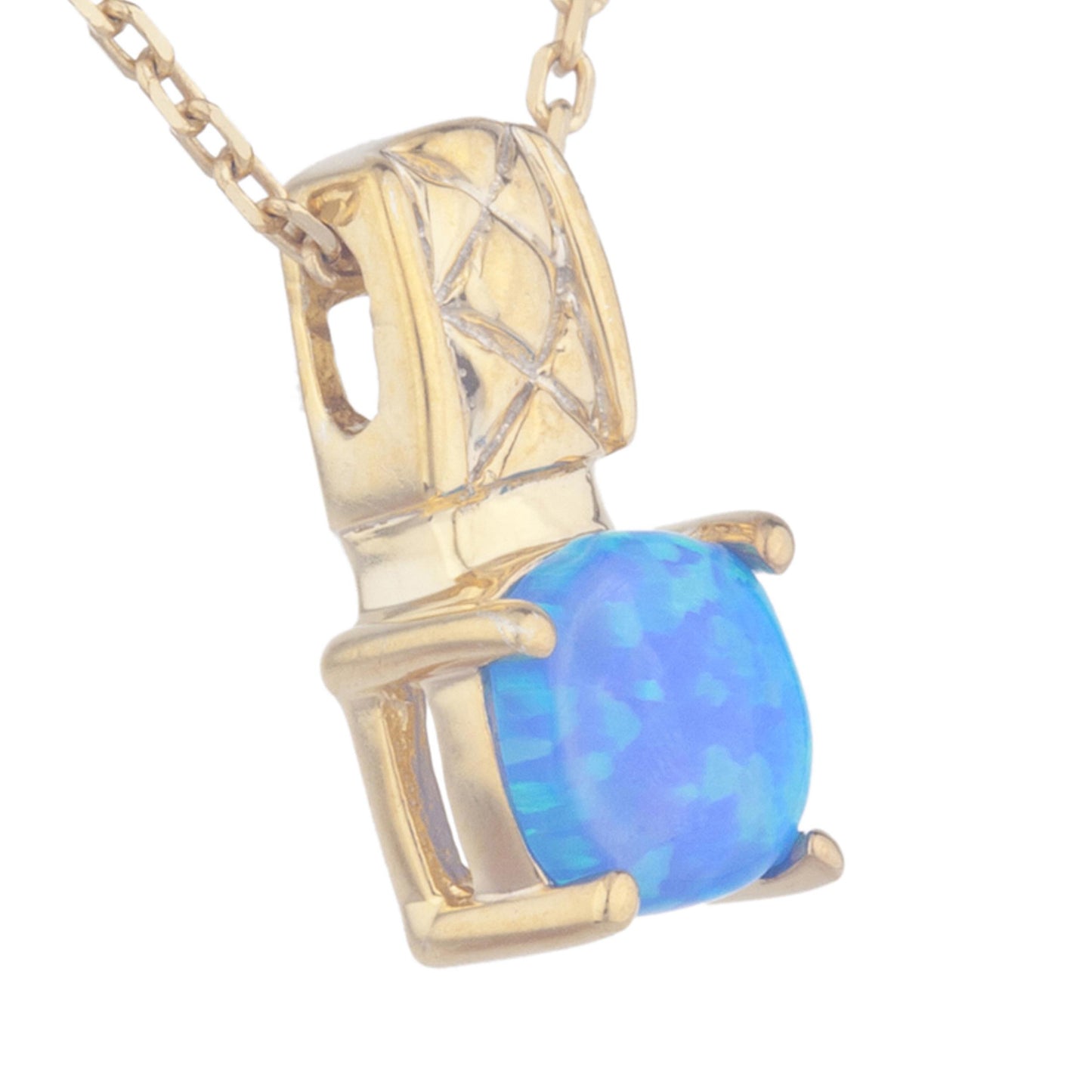 14Kt Yellow Gold Plated Blue Opal Round Design Pendant