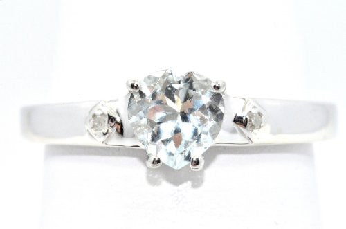 1 Ct Genuine Aquamarine & Diamond Heart Ring .925 Sterling Silver Rhodium Finish