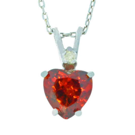 1 Ct Garnet & Diamond Heart Pendant .925 Sterling Silver Rhodium Finish