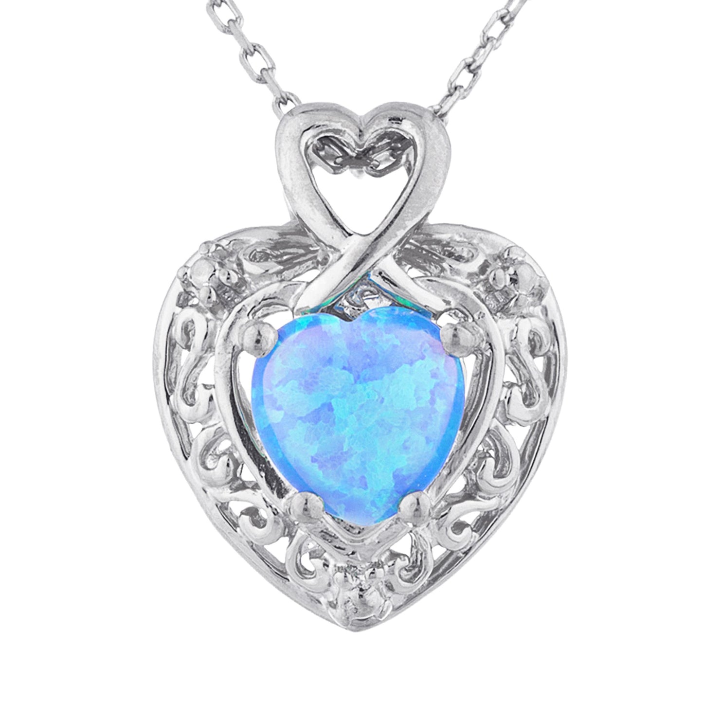 Blue Opal Heart Design Pendant .925 Sterling Silver