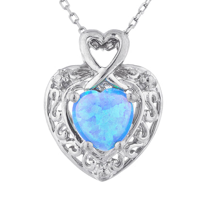 Blue Opal Heart Design Pendant .925 Sterling Silver