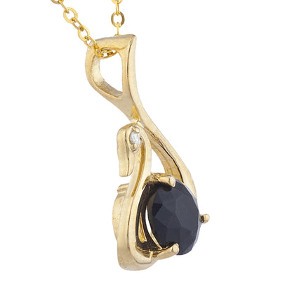 14Kt Yellow Gold Plated Genuine Black Onyx & Diamond Swan Pendant