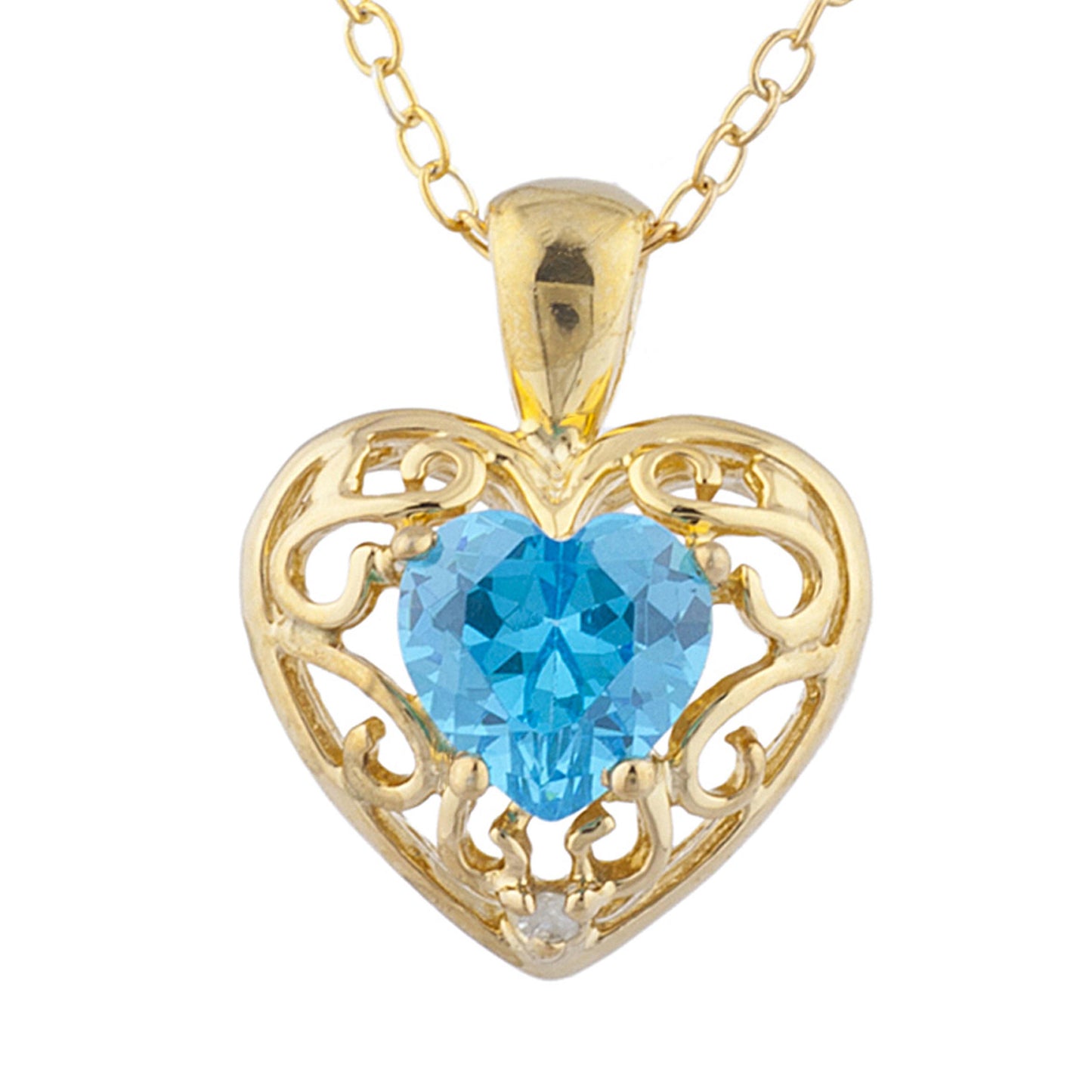 14Kt Yellow Gold Plated Swiss Blue Topaz & Diamond Love Design Heart Pendant