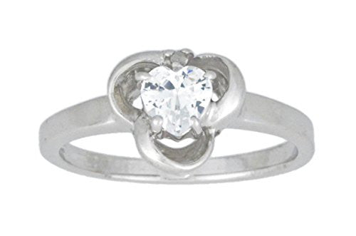 0.50 Ct Zirconia & Diamond Heart Ring .925 Sterling Silver Rhodium Finish