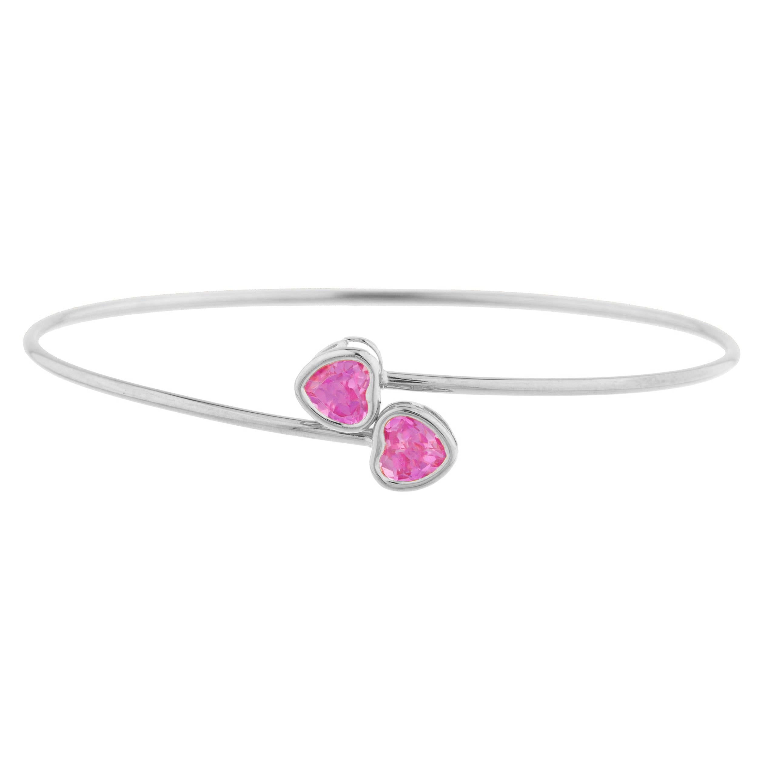 14Kt Gold Pink Sapphire Heart Bezel Bangle Bracelet