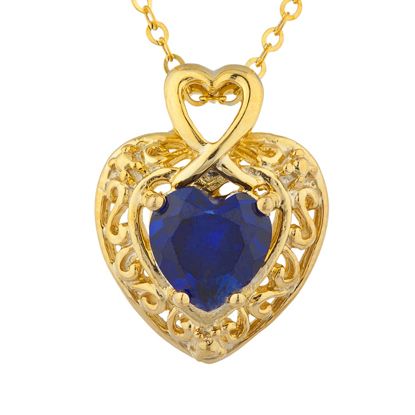 14Kt Gold Blue Sapphire Heart Design Pendant Necklace