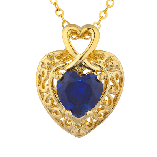 14Kt Gold Blue Sapphire Heart Design Pendant Necklace