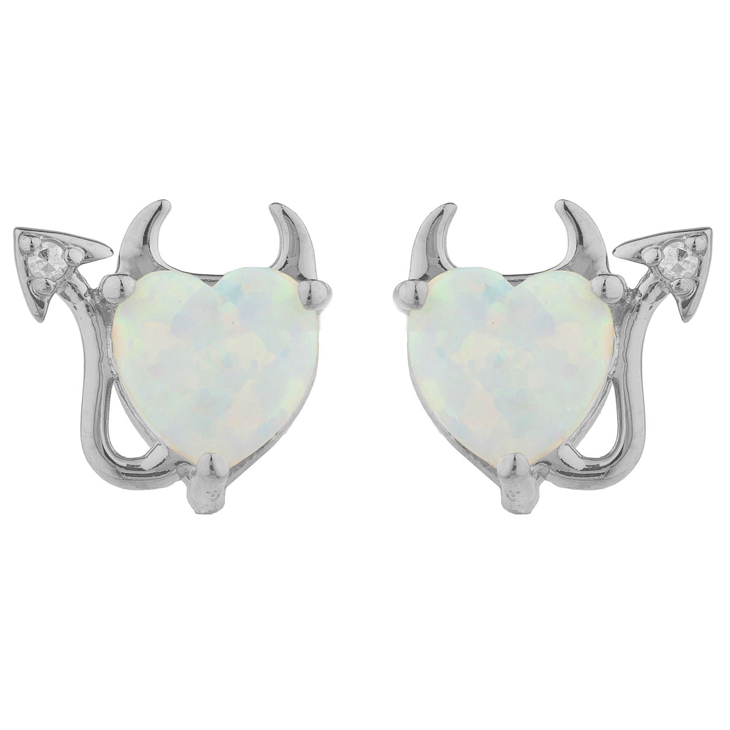 14Kt Gold Opal & Diamond Devil Heart Stud Earrings