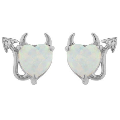 14Kt Gold Opal & Diamond Devil Heart Stud Earrings