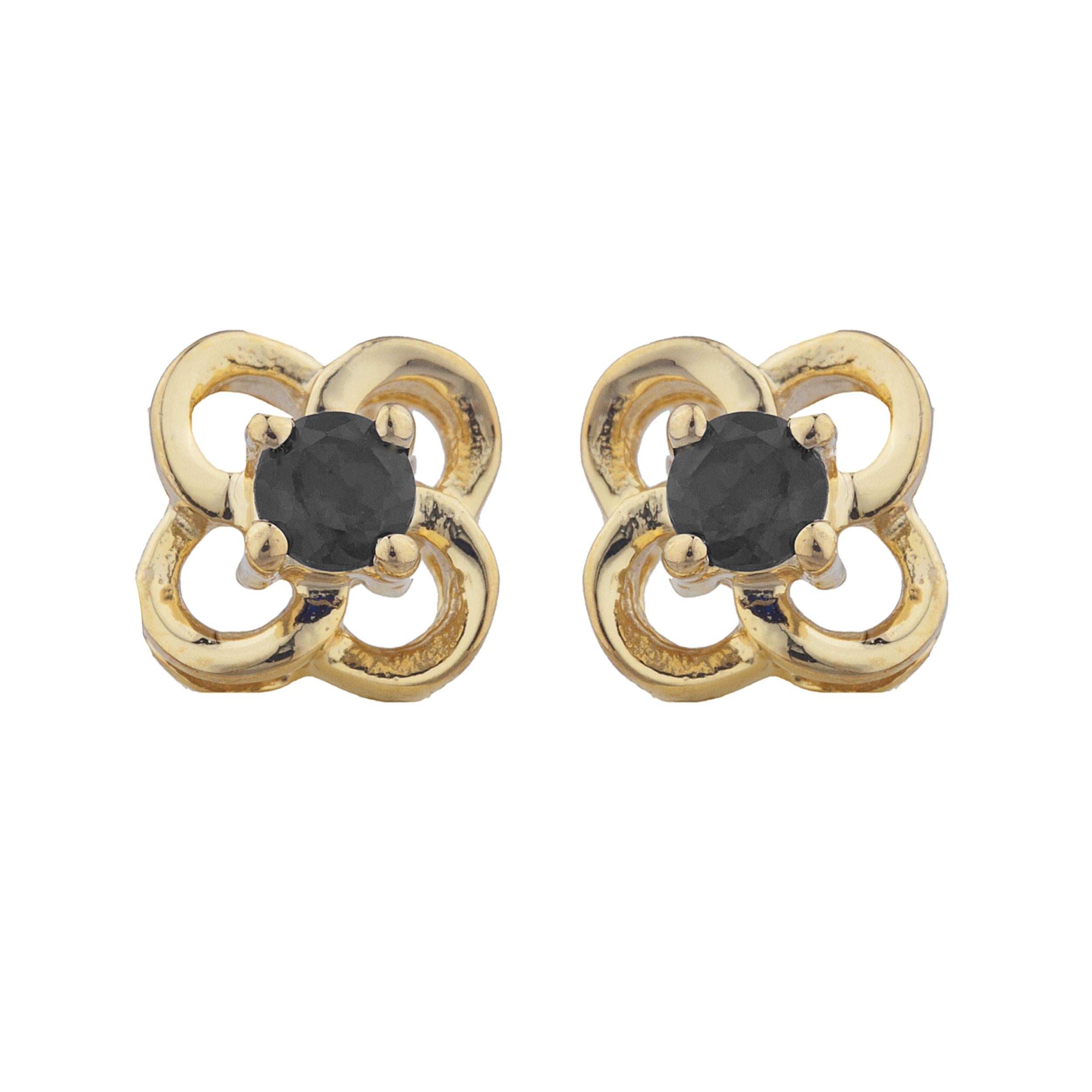 14Kt Gold Genuine Black Onyx Love Knot Stud Earrings