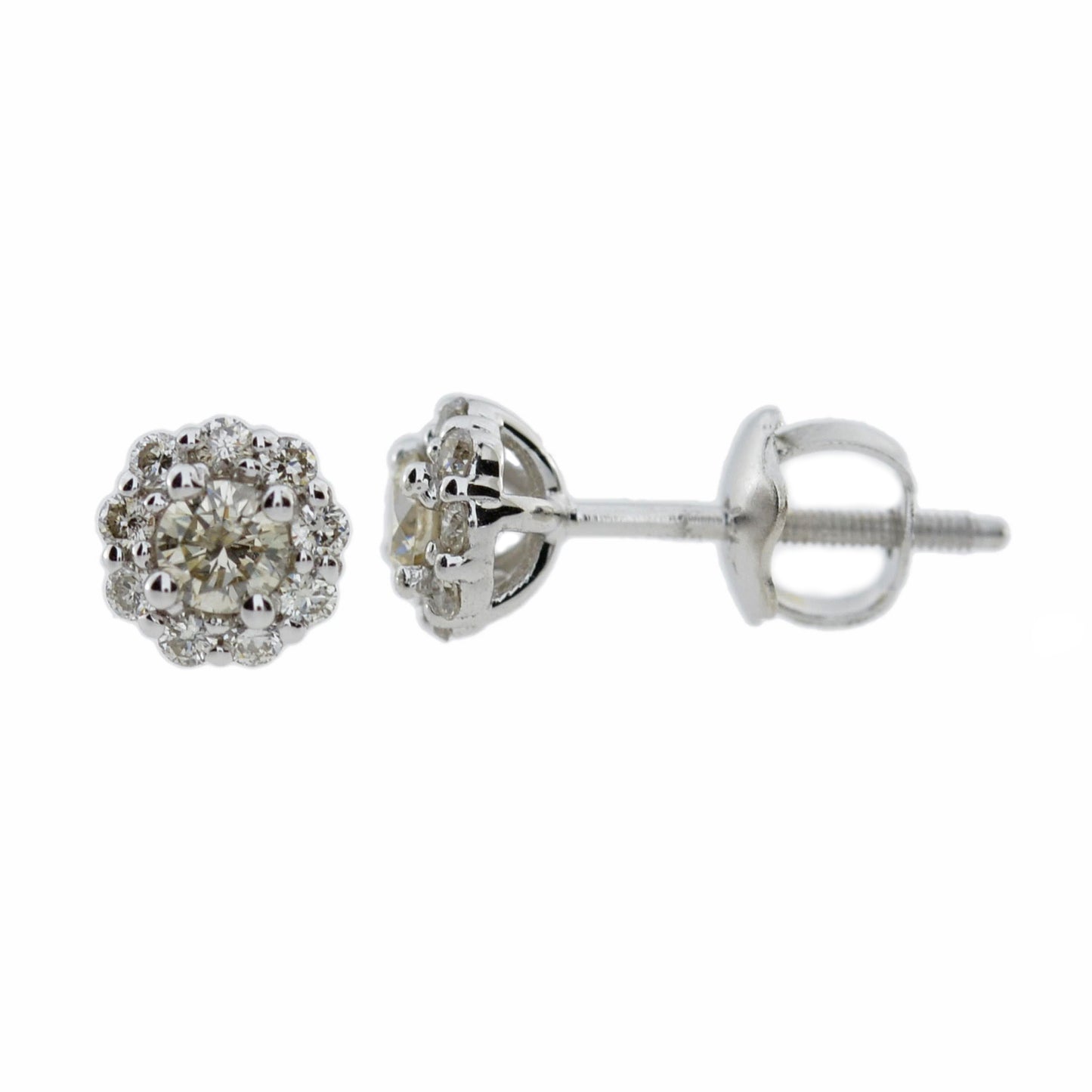 14Kt Gold 0.34 Ct Genuine Natural Diamond Halo Stud Earrings