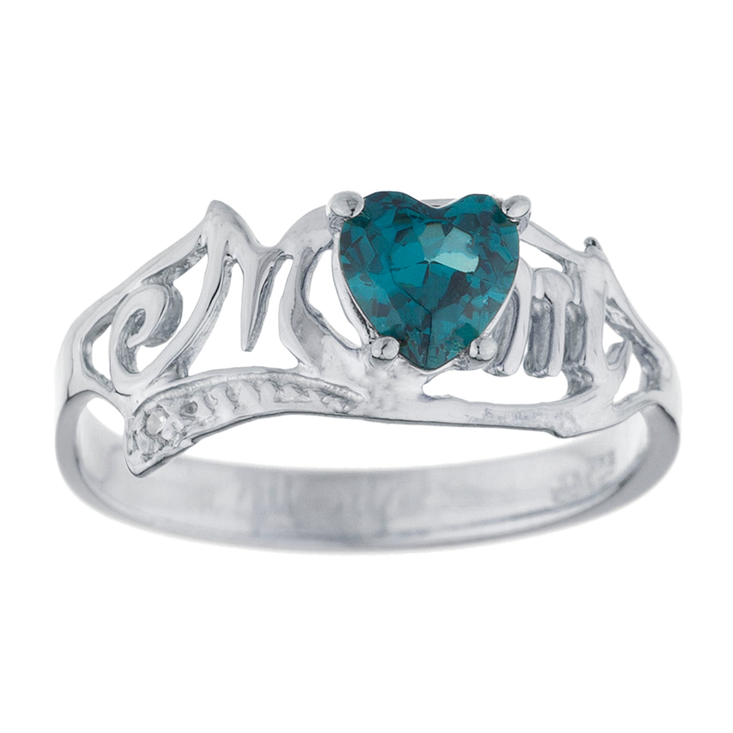 14Kt Gold London Blue Topaz & Diamond Heart Mom Ring