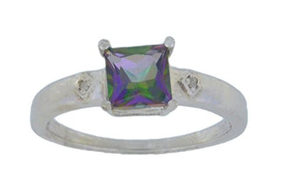 1 Ct Mystic Topaz & Diamond Princess Cut Ring .925 Sterling Silver Rhodium Finish