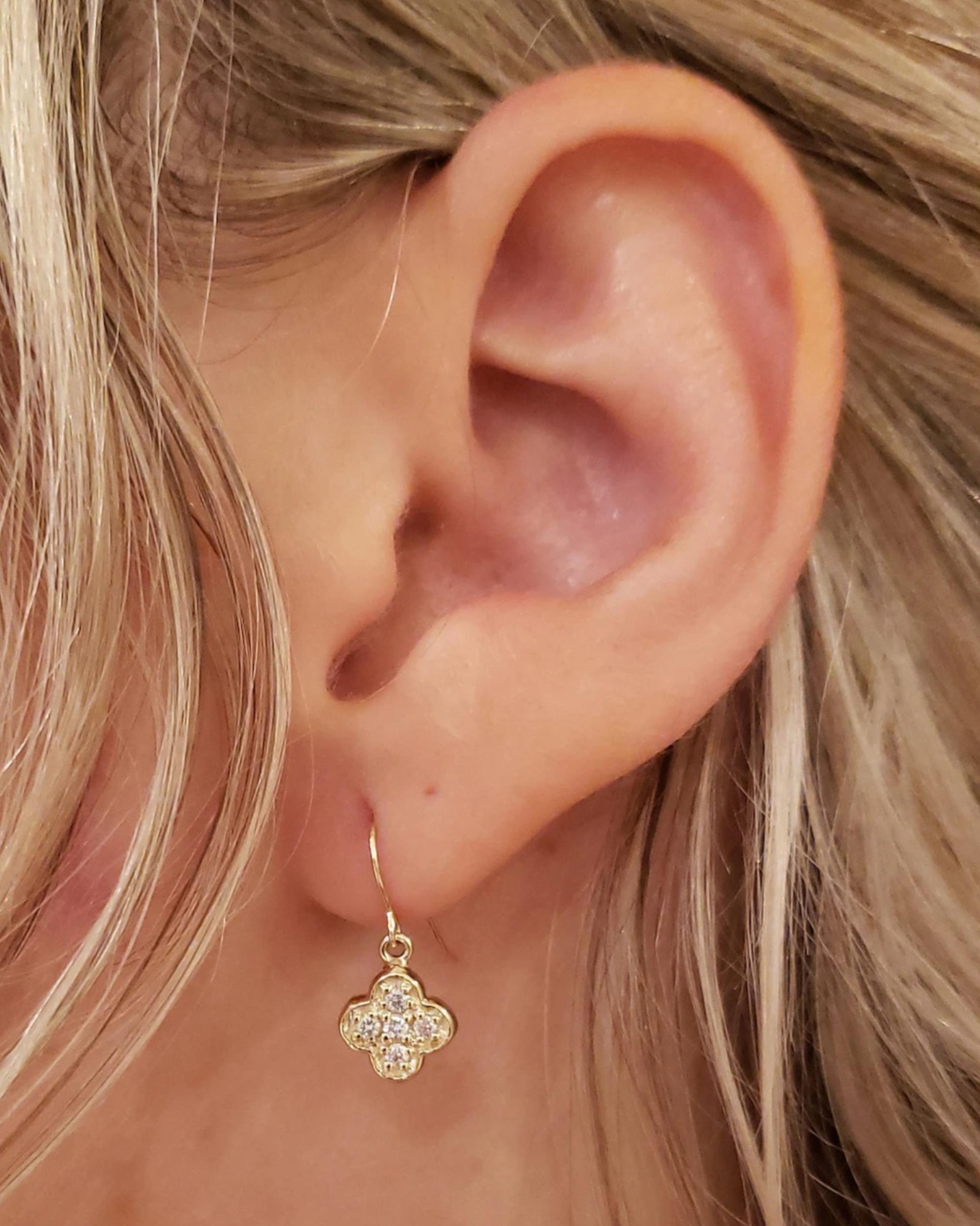 14Kt Gold Clover Diamond Dangle Earrings