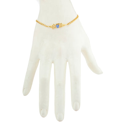 Tanzanite & Diamond Heart Mom Bracelet 14Kt Yellow Gold Plated Over .925 Sterling Silver