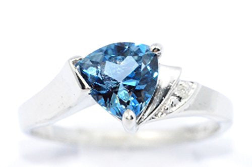 1.5 Ct London Blue Topaz & Diamond Trillion Ring .925 Sterling Silver Rhodium Finish