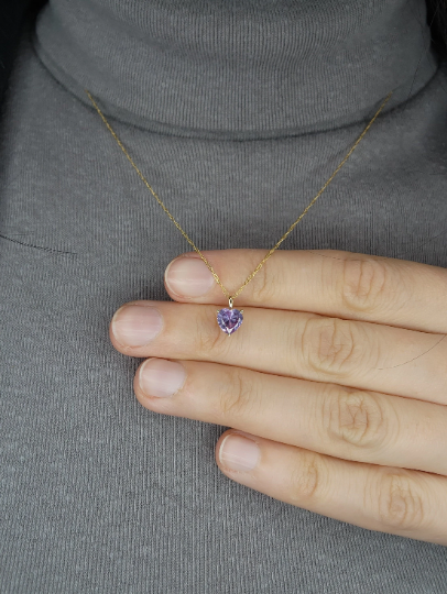 14Kt Gold Pink Sapphire Heart Pendant Necklace