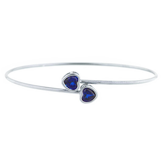 2 Ct Blue Sapphire Heart Bezel Bangle Bracelet .925 Sterling Silver