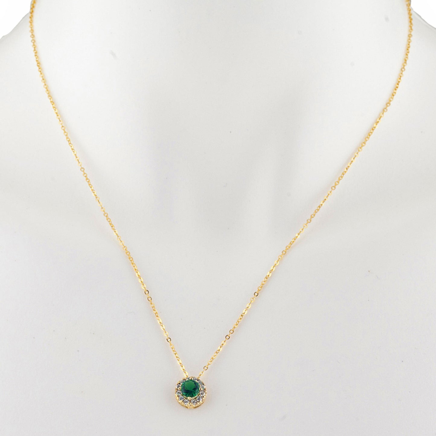 14Kt Gold 0.50 Ct Emerald Halo Design Pendant Necklace