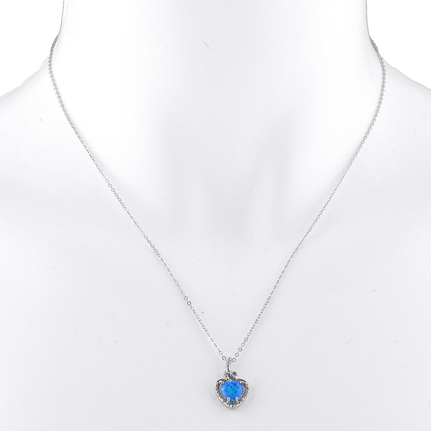 14Kt Gold Blue Opal Heart Design Pendant Necklace