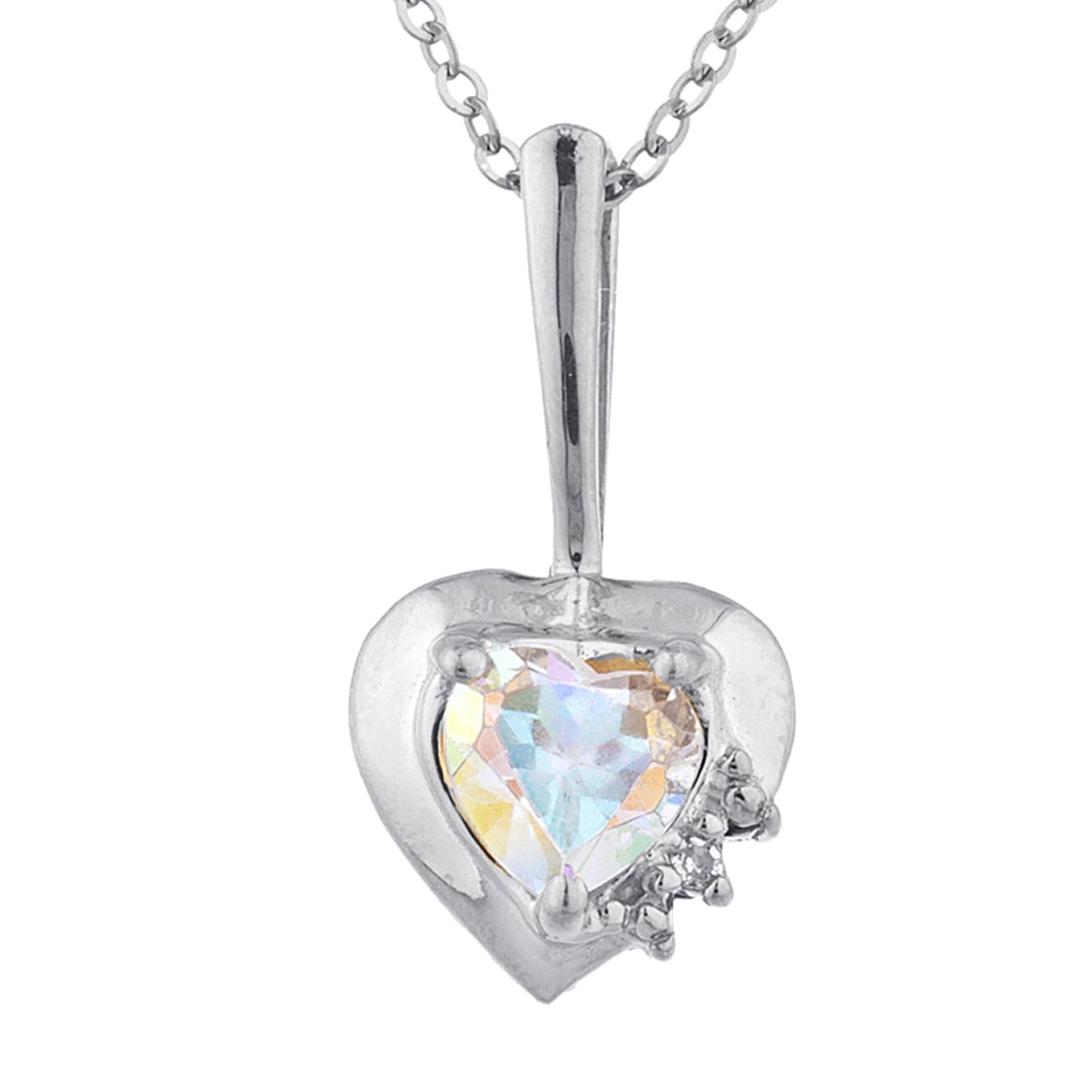 Natural Mercury Mist Mystic Topaz & Diamond Heart Pendant .925 Sterling Silver