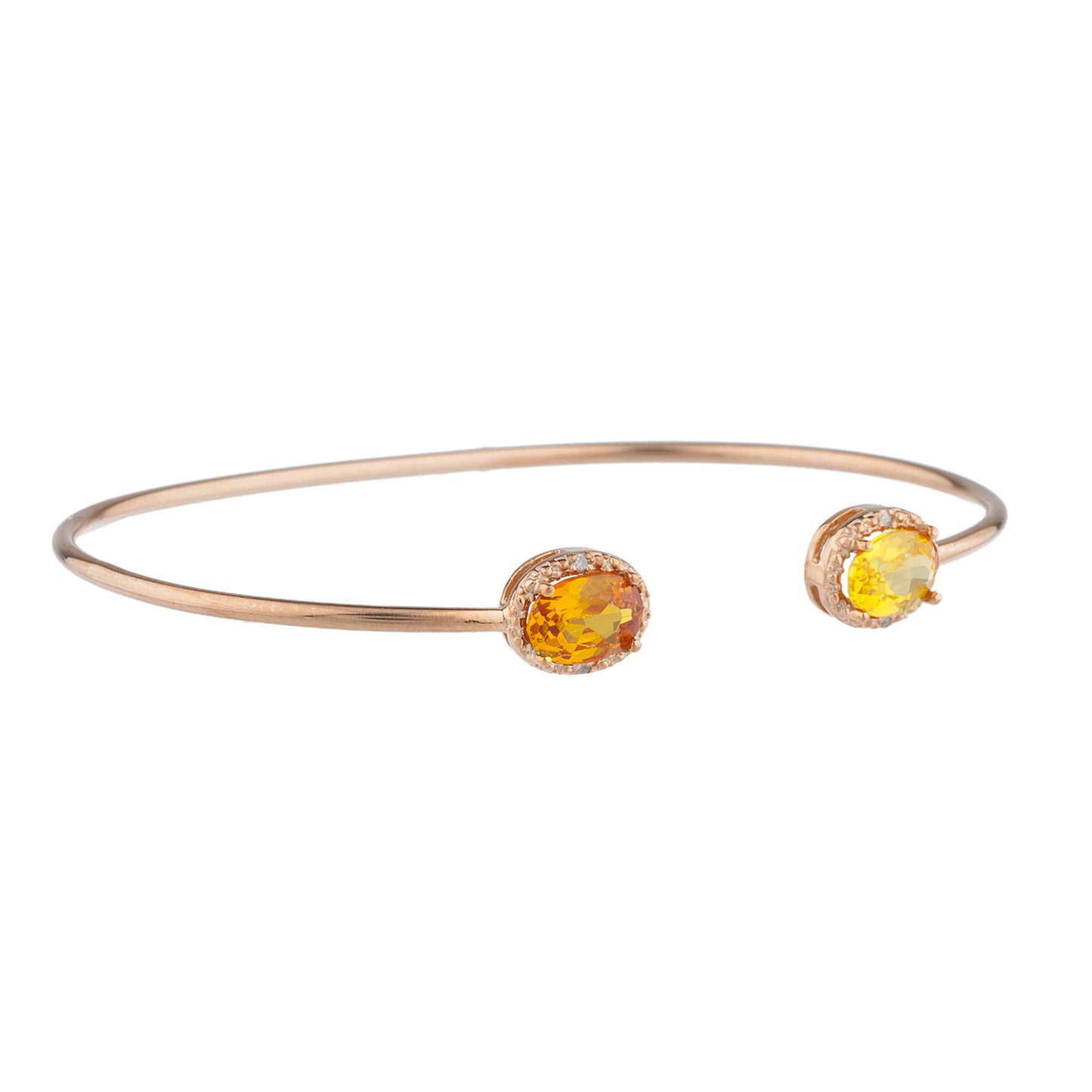 Orange & Yellow Citrine Diamond Bangle Oval Bracelet 14Kt Rose Gold Plated Over .925 Sterling Silver