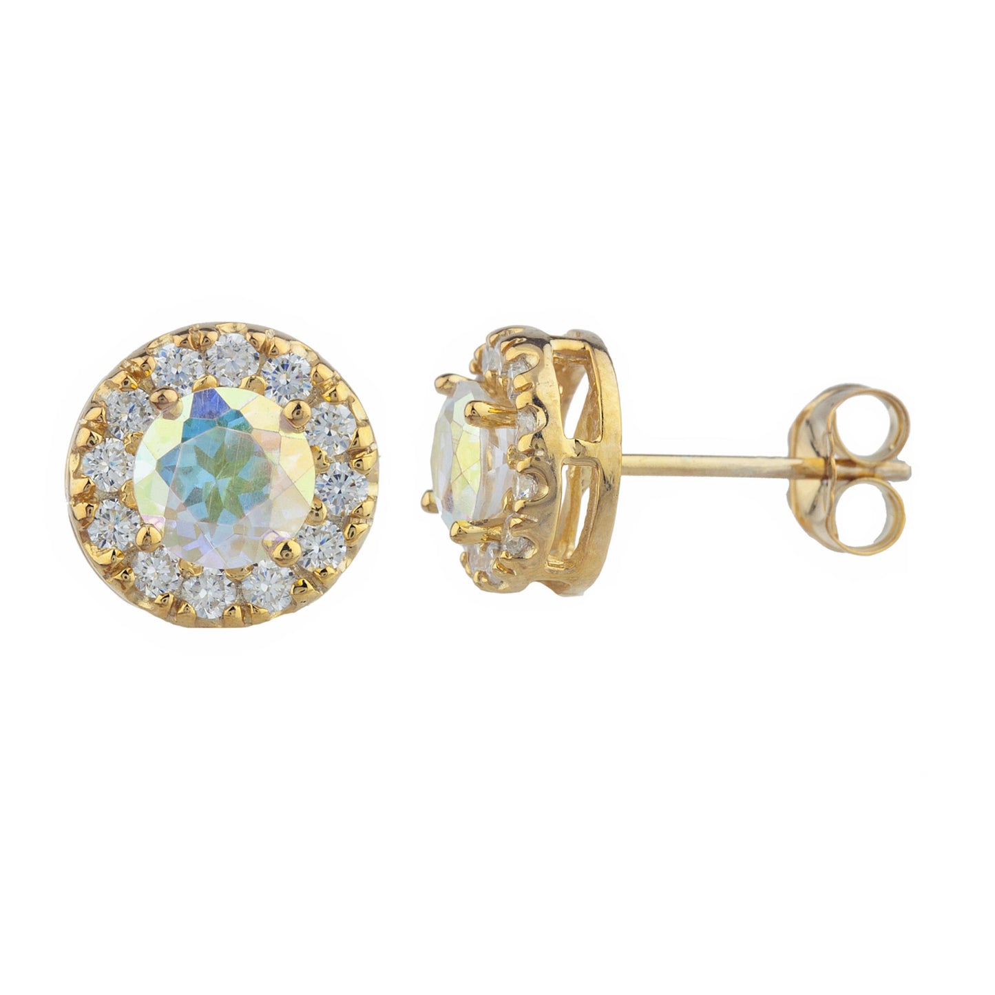 14Kt Gold 1 Ct Natural Mercury Mist Mystic Topaz Halo Design Stud Earrings