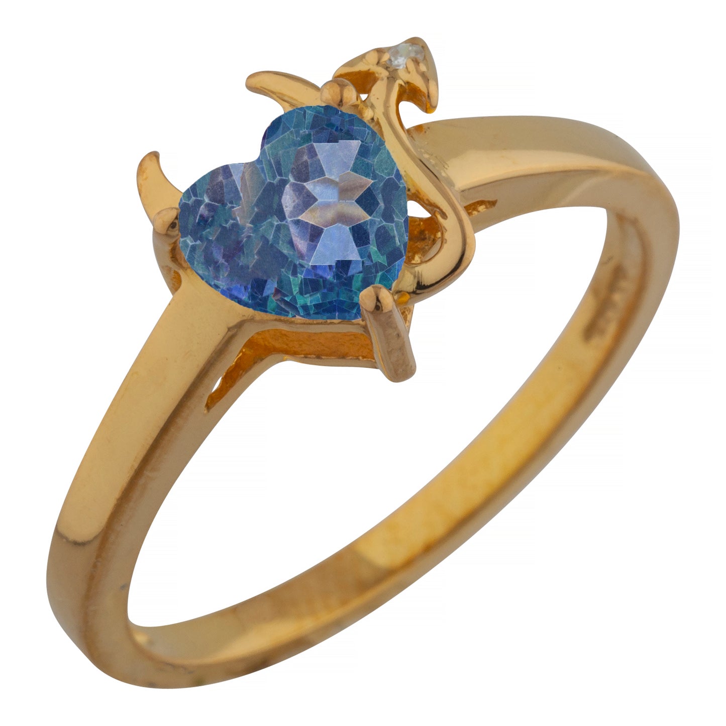 14Kt Gold Natural Blue Mystic Topaz & Diamond Devil Heart Ring