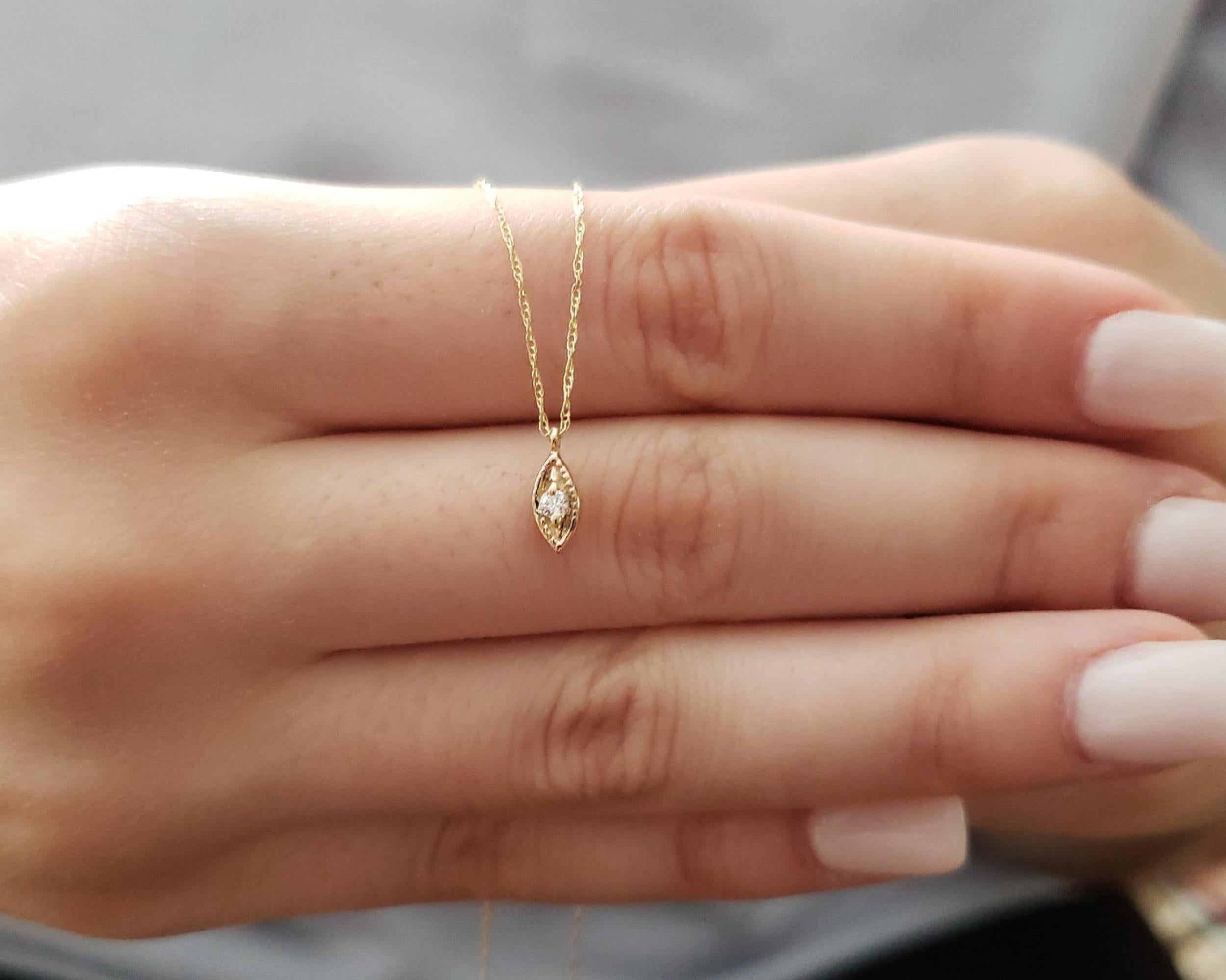 14Kt Gold Genuine Natural Diamond Evil Eye Pendant Necklace