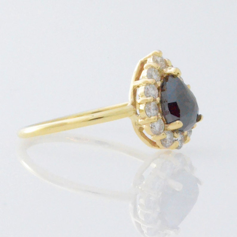 14Kt Gold 1.21 Ct Natural Rose Cut Teardrop Black Diamond Ring