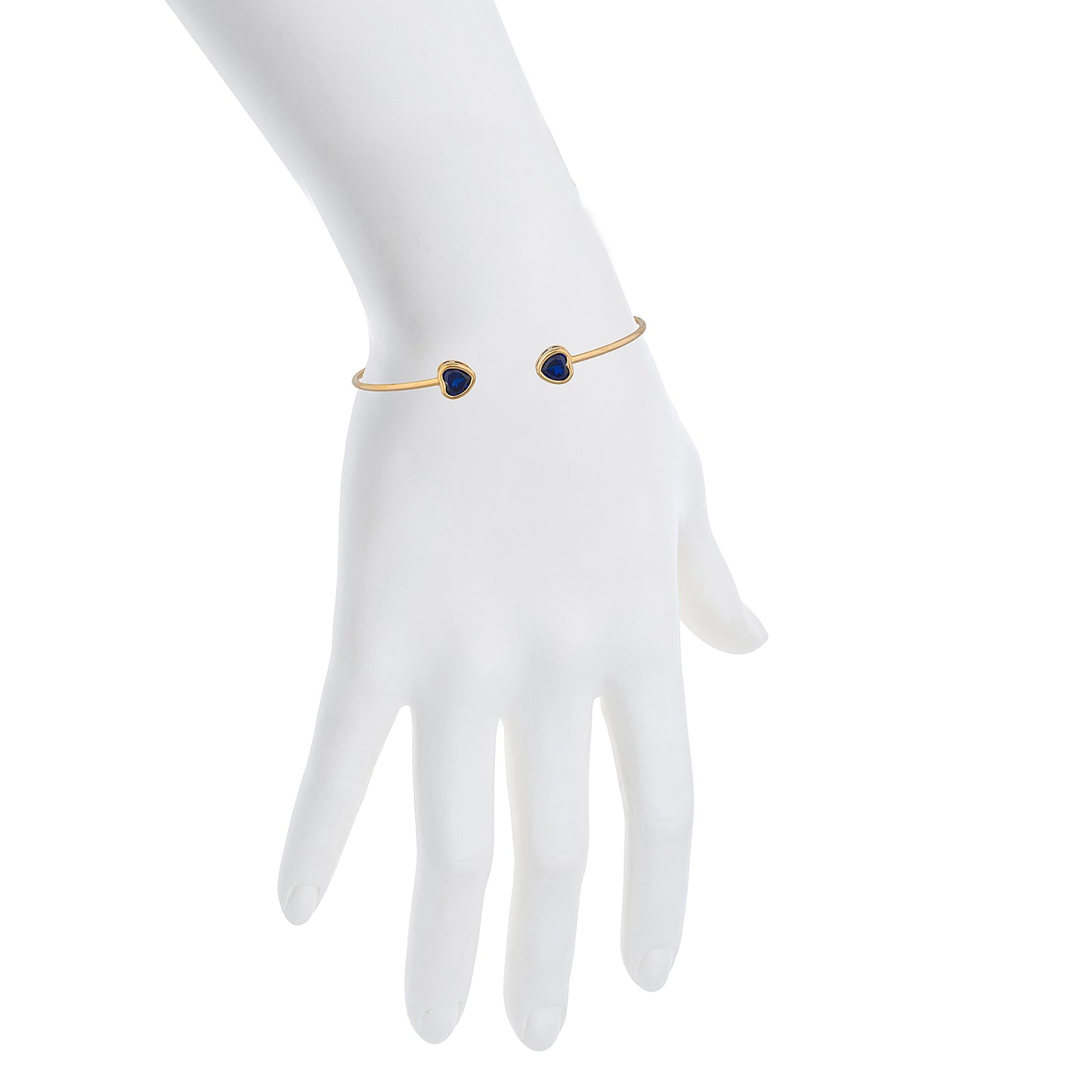 14Kt Yellow Gold Plated Blue Sapphire Heart Bezel Bangle Bracelet