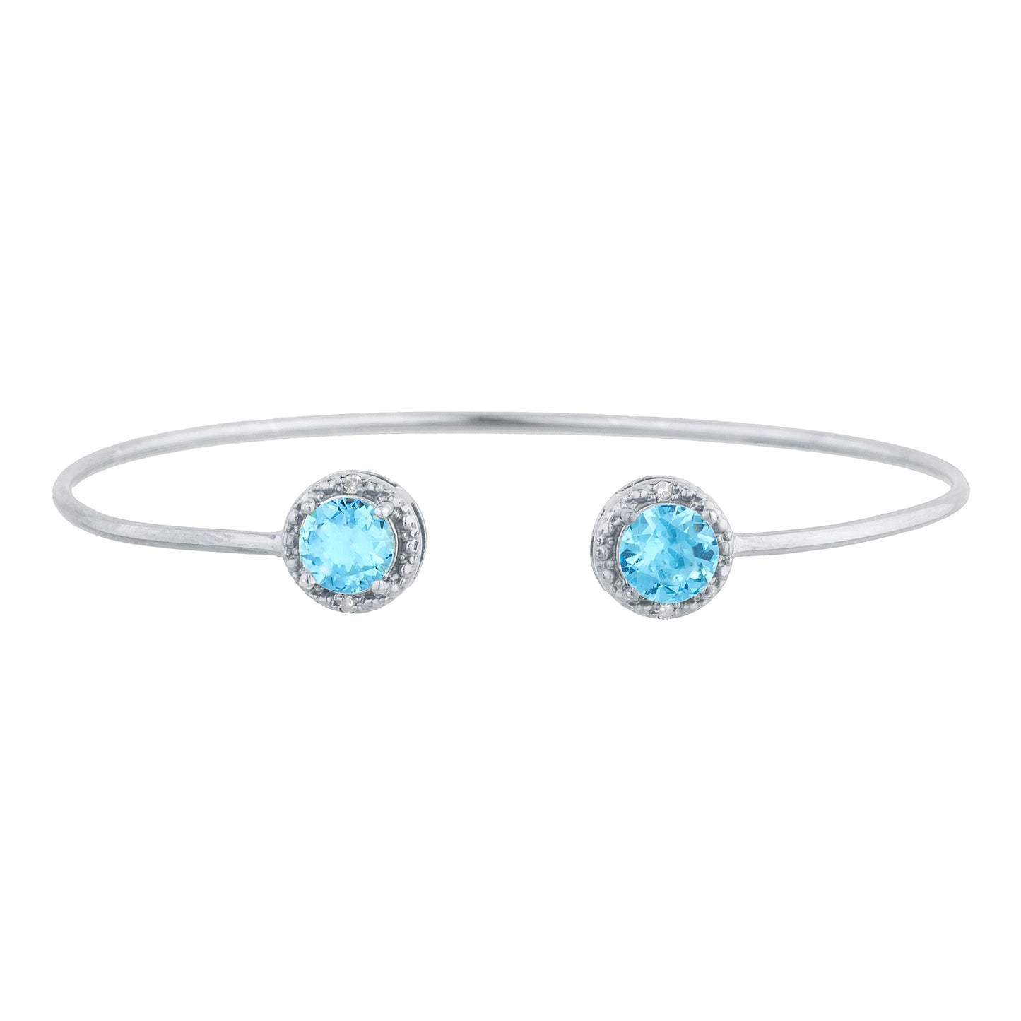 2 Ct Blue Topaz & Diamond Round Bangle Bracelet .925 Sterling Silver