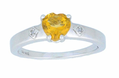 1 Ct Citrine & Diamond Heart Ring .925 Sterling Silver Rhodium Finish