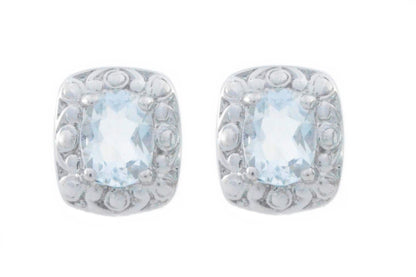 3 Ct Genuine Aquamarine Oval Stud Earrings .925 Sterling Silver