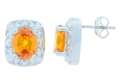 3 Ct Citrine Oval Stud Earrings .925 Sterling Silver