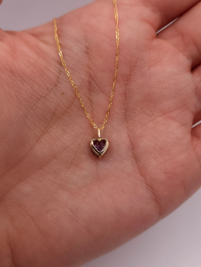 14Kt Gold Amethyst Heart Pendant Necklace