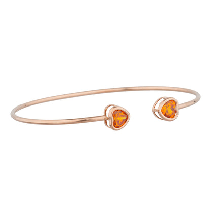 14Kt Rose Gold Plated Orange Citrine Heart Bezel Bangle Bracelet