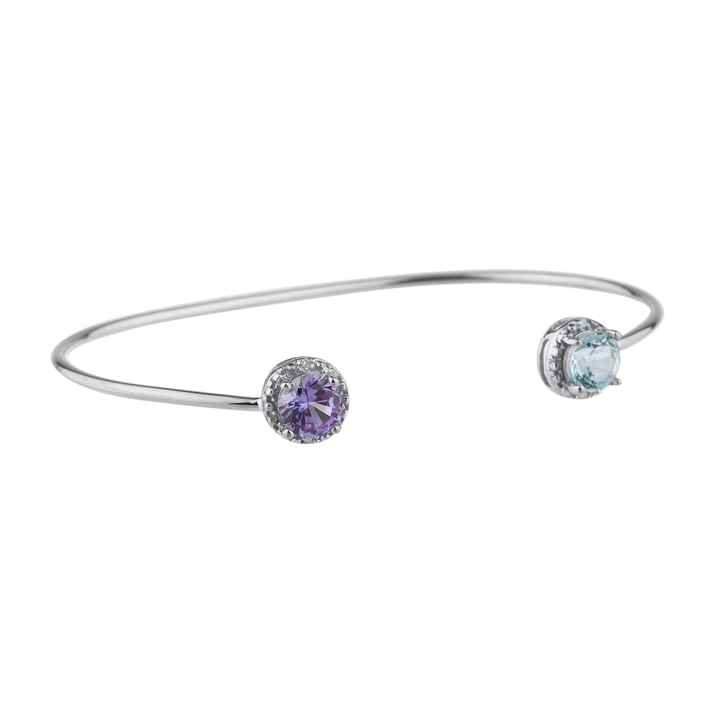 14Kt Gold Aquamarine & Alexandrite Diamond Round Bangle Bracelet