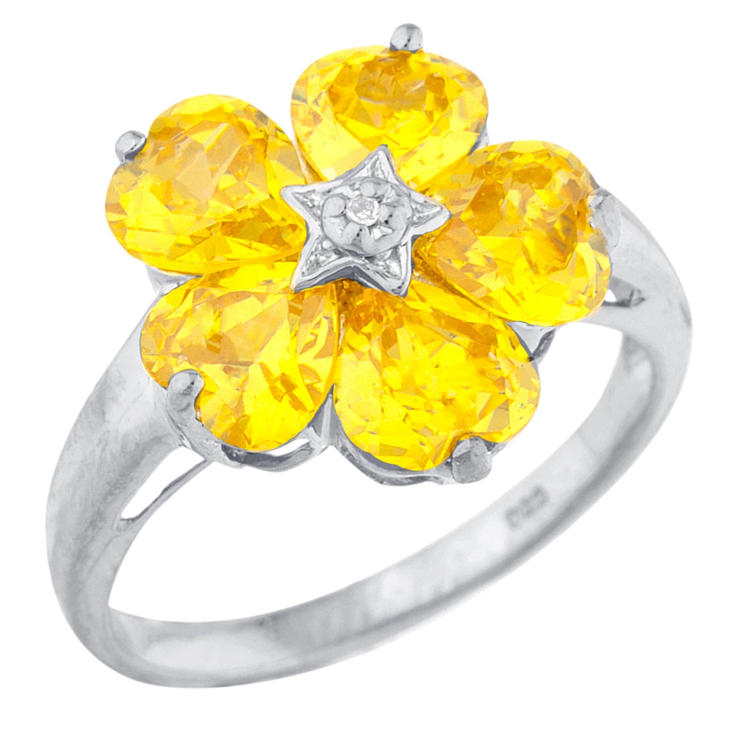 14Kt Gold Yellow Citrine & Diamond Heart Flower Design Ring