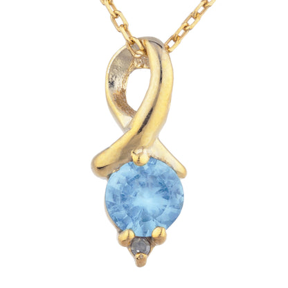 14Kt Yellow Gold Plated Blue Topaz & Diamond Round Design Pendant