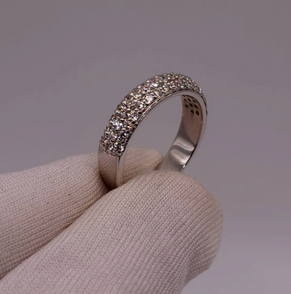 14Kt Gold 0.75 Ct 3 Row Half Eternity Genuine Natural Diamond Wedding Band