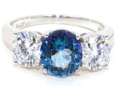 4 Ct Blue Mystic Topaz & Zirconia Round Ring .925 Sterling Silver Rhodium Finish