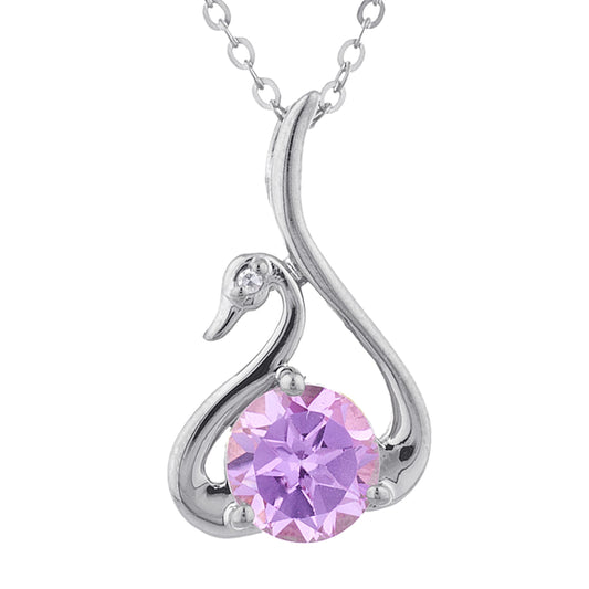 Pink Sapphire & Diamond Swan Pendant .925 Sterling Silver